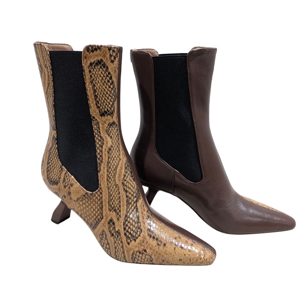 Sam Edelman Sammie Brown Leather Snakeskin Kitten Heel Ankle Boots 5.5M